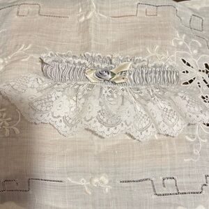White Lace-like and Ribbon Wedding Garter